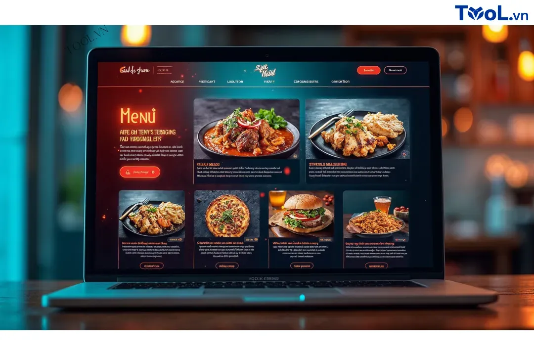 bố cục website nhà hàng tạo bởi AI