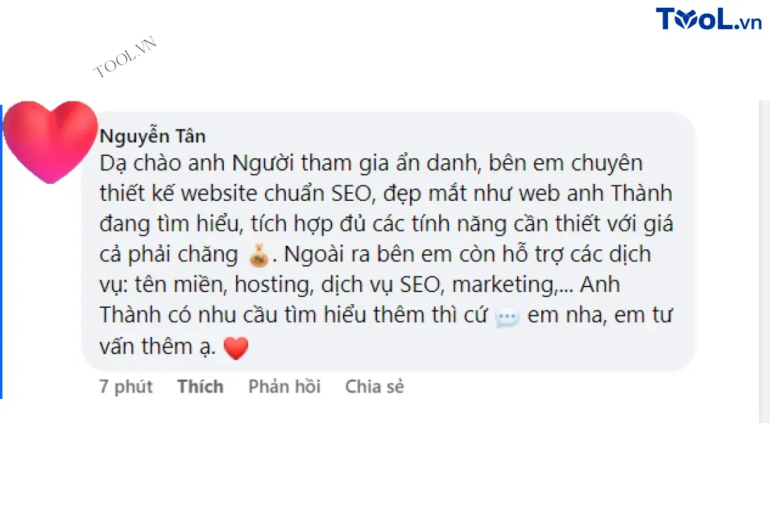 Các bình luận tự động dựa theo nhu cầu tìm kiếm dịch vụ của khách hàng