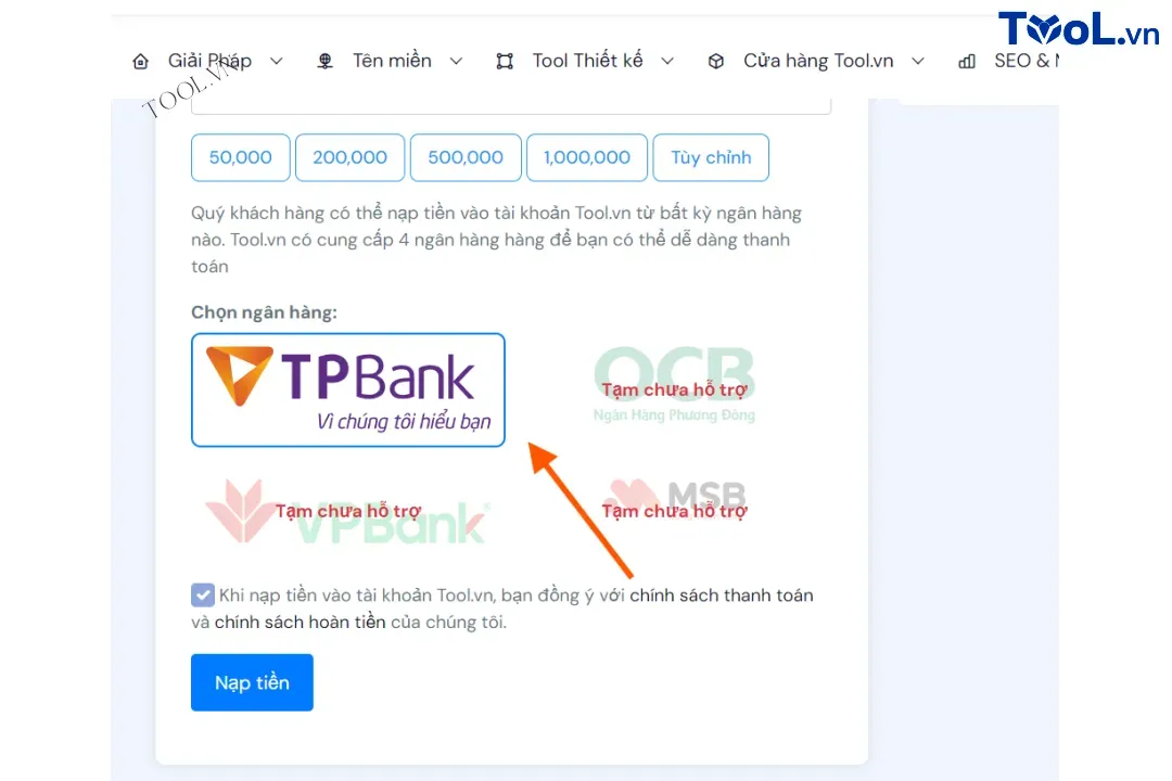 chọn phương thức thanh toán tại Tool.vn