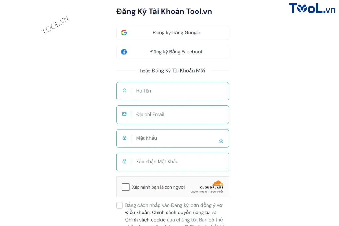 Người dùng có thể dễ dàng đăng ký tài khoản tại Tool.vn thông qua email
