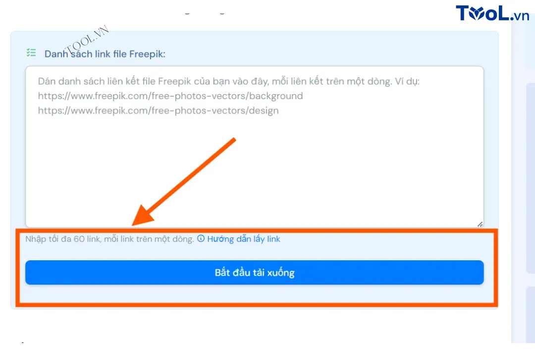 Nhấn nút get link freepik