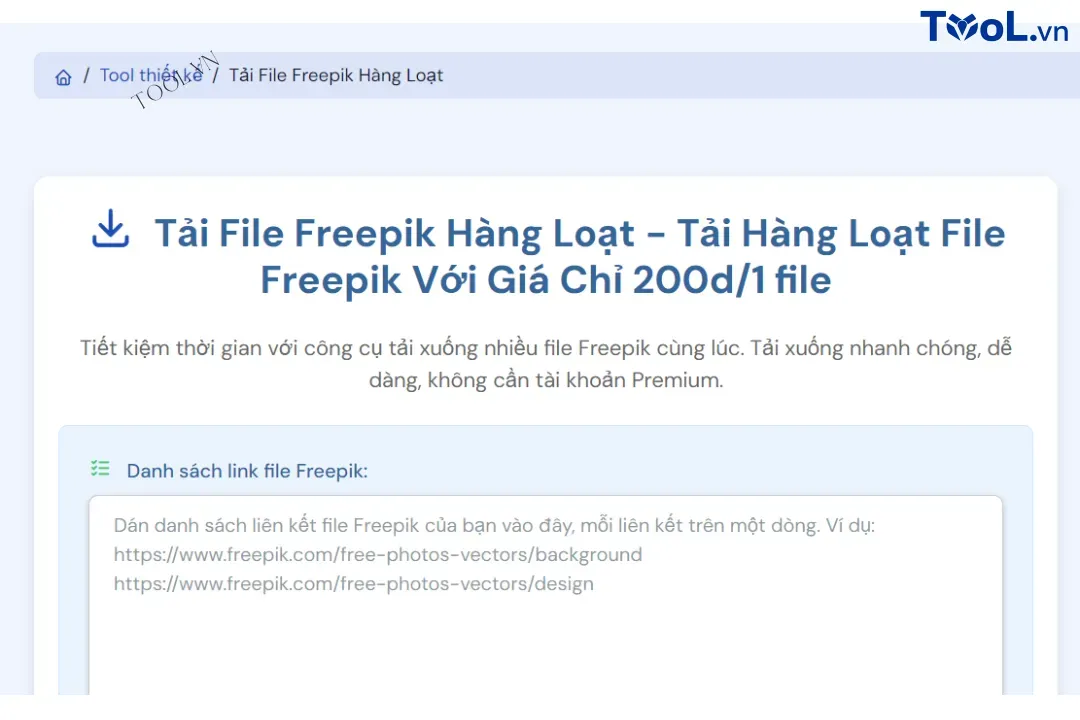 Tải file freepik hàng loạt Tool.vn