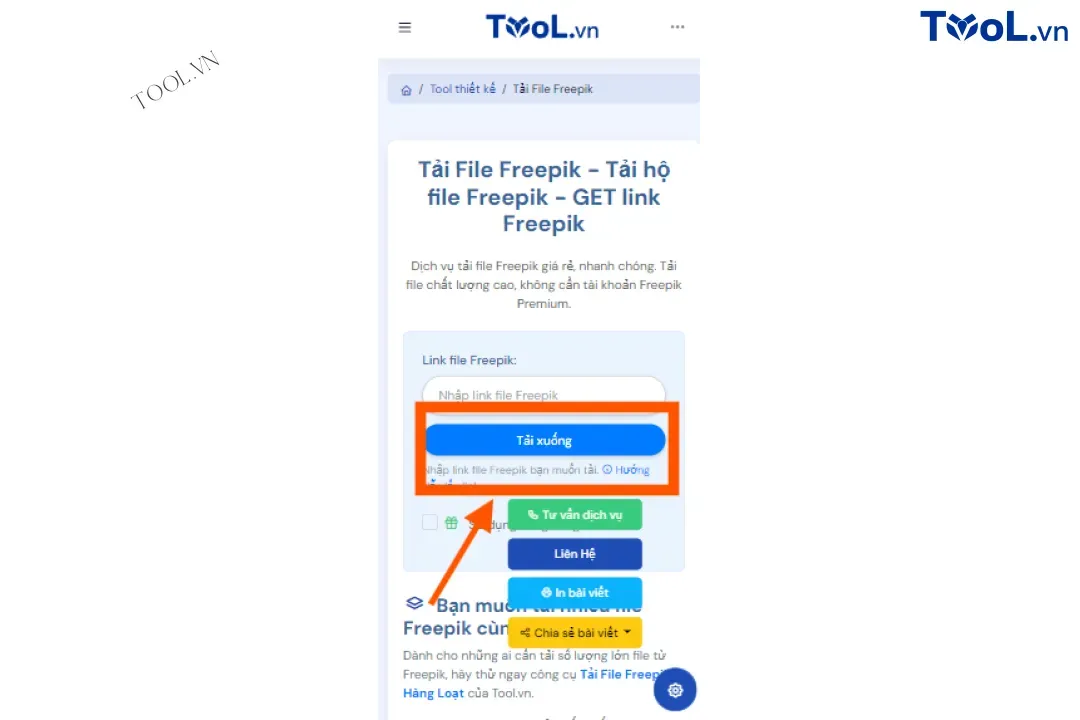 tải file freepik ở Tool.vn ở phiên bản điện thoại