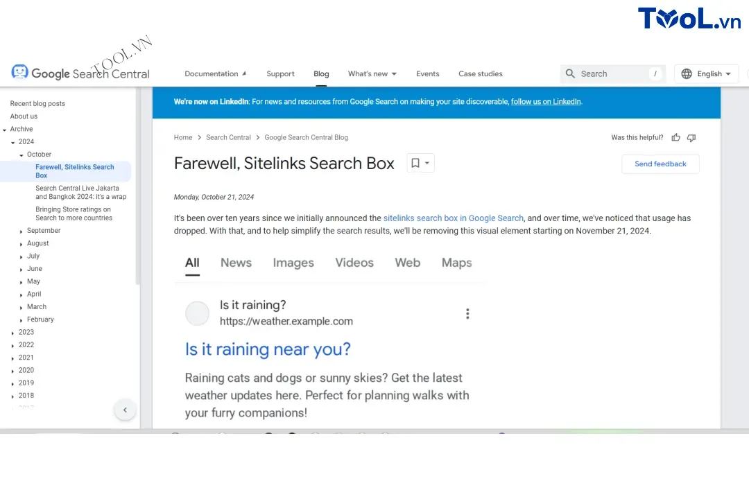 Thông báo xóa bỏ Sitelinks Search Box từ Google