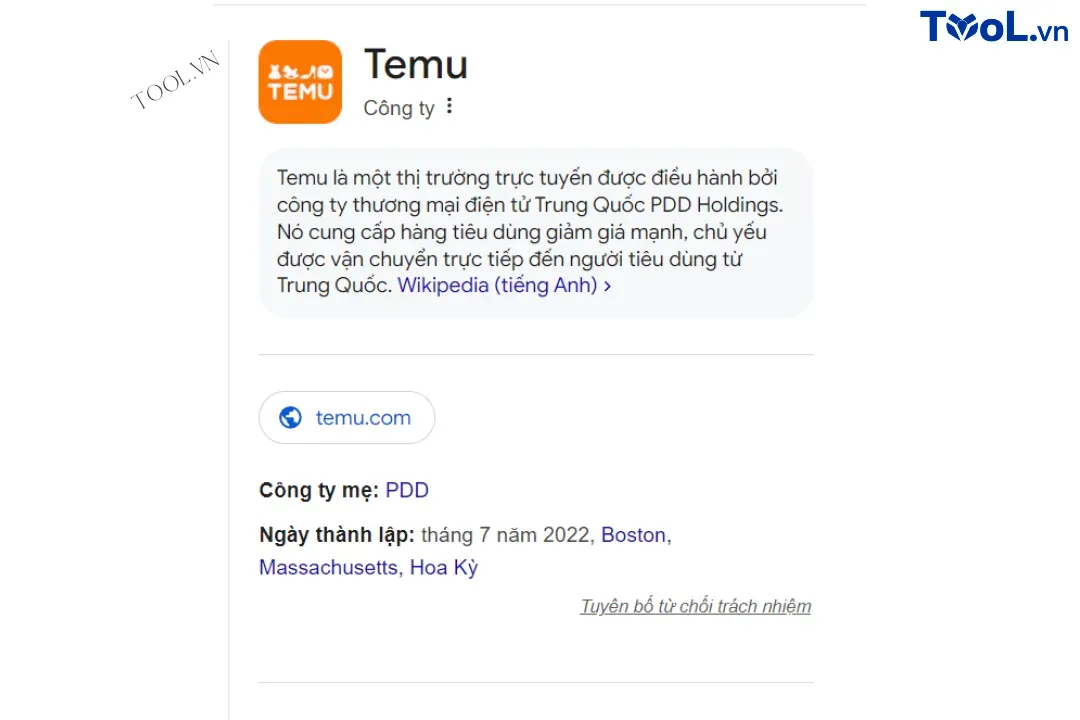 Thông tin từ wikipedia về Temu
