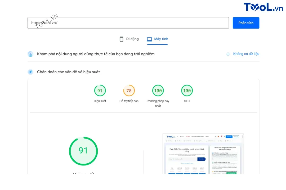 Tốc độ tải được google đánh giá cao