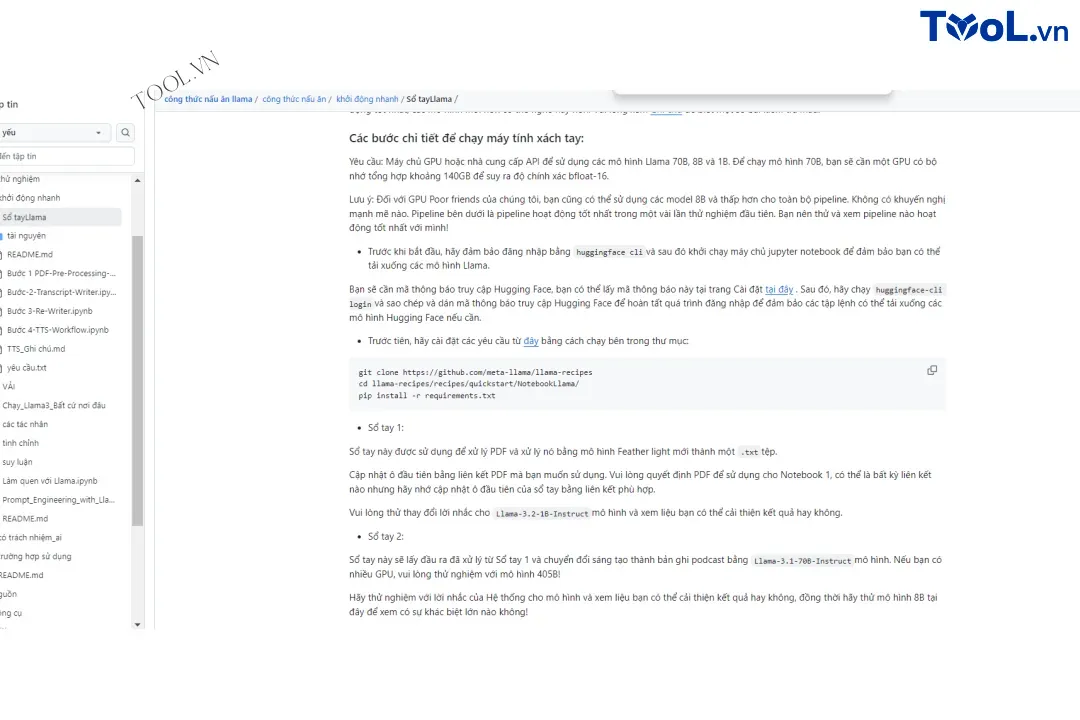Xem hướng dẫn cài đặt NotebookLlama chi tiết trên github