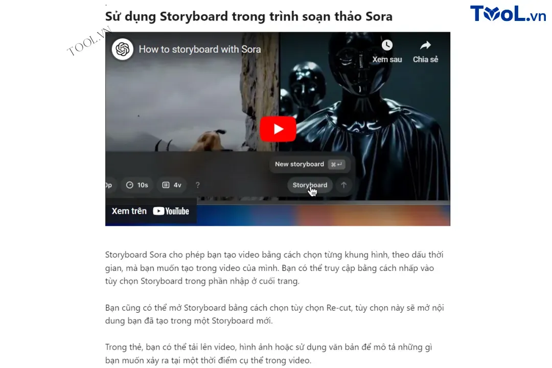 Sử dụng Storyboard trong trình soạn thảo Sora